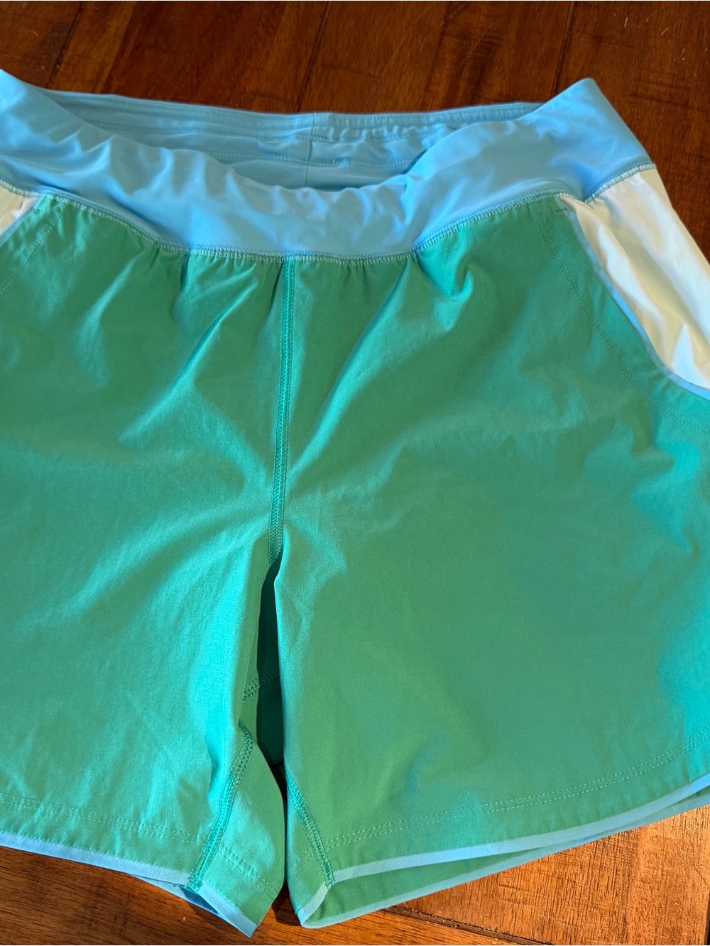 Lands' End Aqua Green Athletic Shorts with Light Blue Waistband